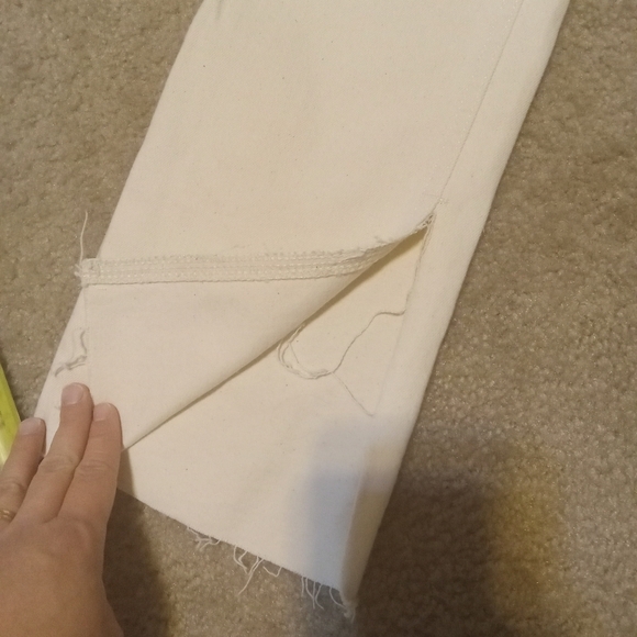 Zara Cream High-rise Jeans Slit Hem Size 6 Stretch Cotton Straight - Picture 11 of 11